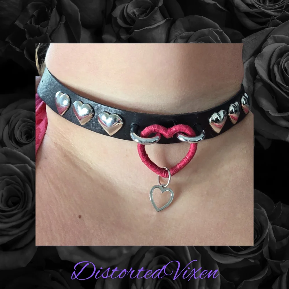 Gothic Heart Choker Necklace, Black Faux Leather Valentine Choker, Alternative